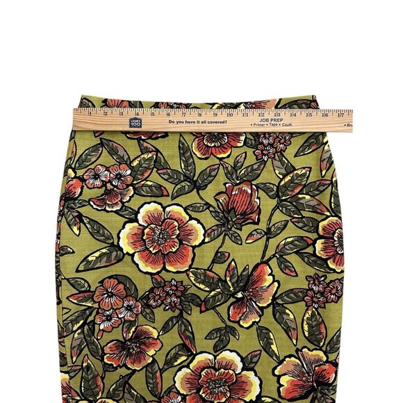 Loft Tweed Pencil Skirt Size 8 Retro Floral Pattern Green Lined 70’s Statement - Picture 5 of 6